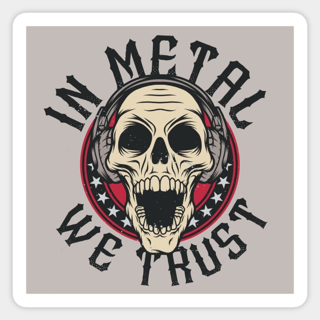 In Metal We Trust // Heavy Metal Skull with Headphones Sticker by SLAG_Creative